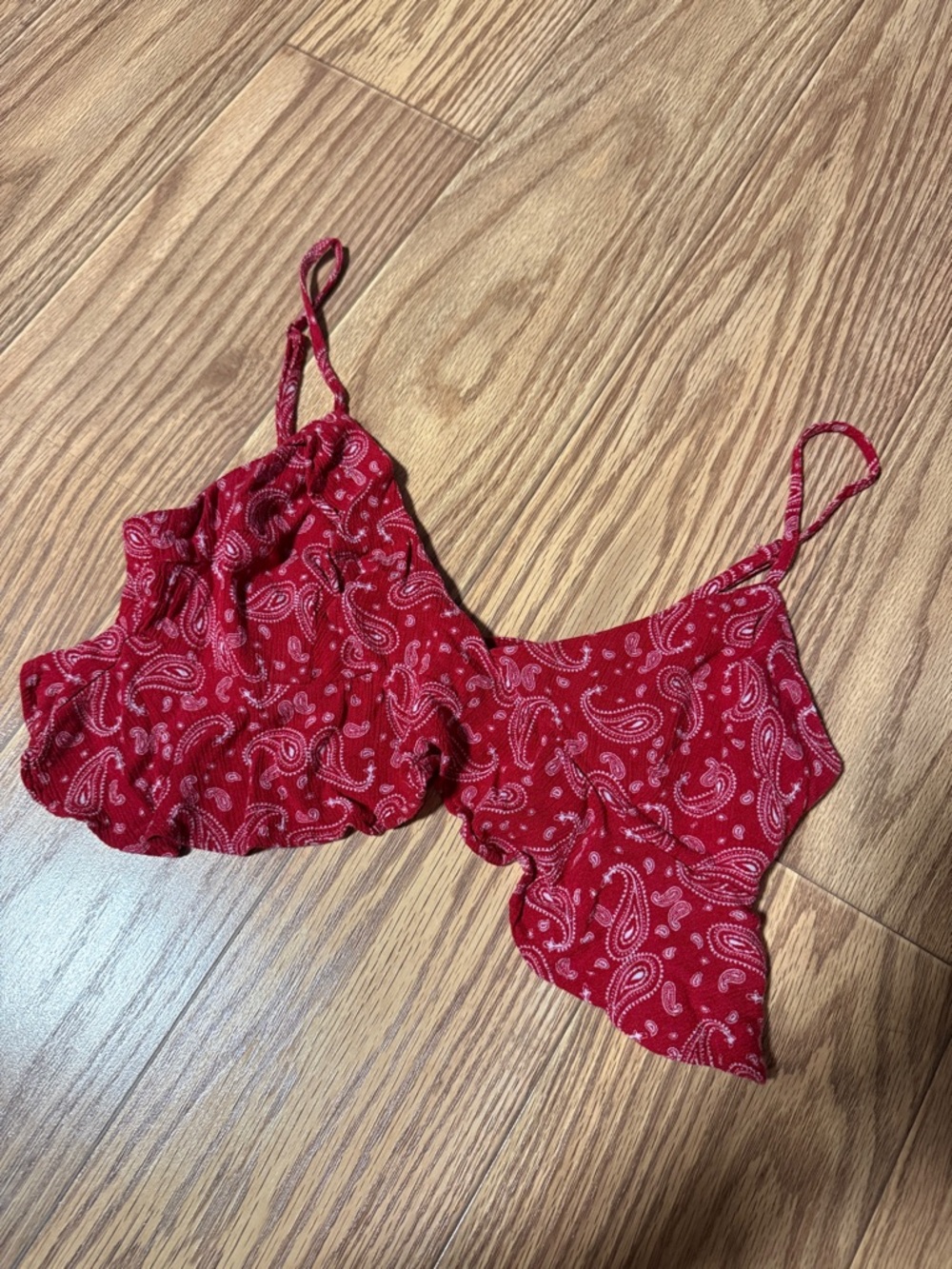 Red Paisley Ruffle Crop Cami